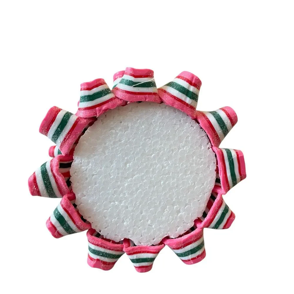 Christmas Peppermint Square Ribbon Candy Clay Dough Tree Pink, Green & White New